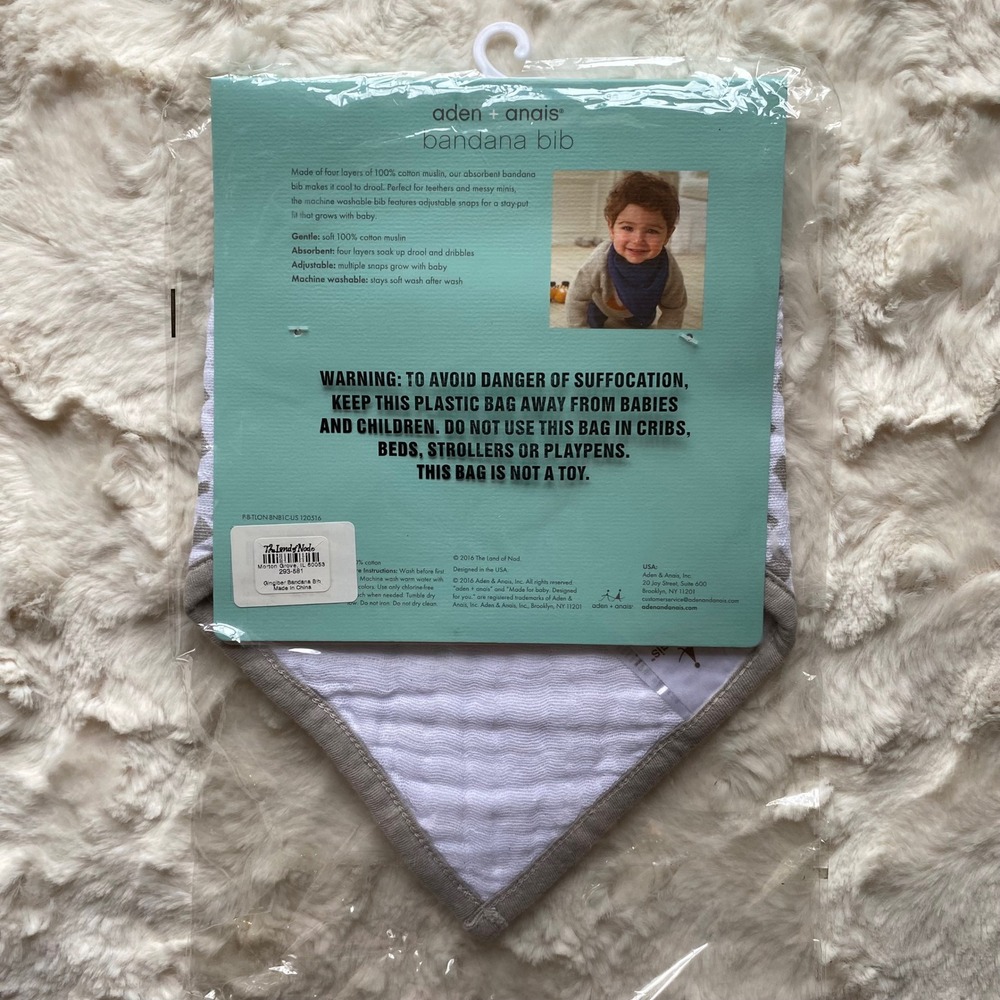 aden + anais Bandana Bib Baby Newborn White Grey‎ Geometric 100% Cotton Muslin - Picture 6 of 7